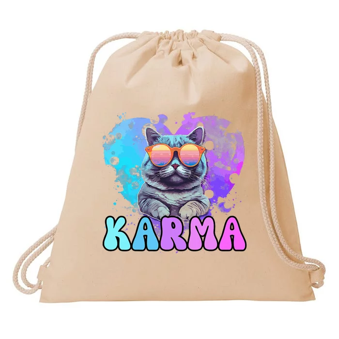 Cute Funny Cat Lover Heart Shape Karma Drawstring Bag