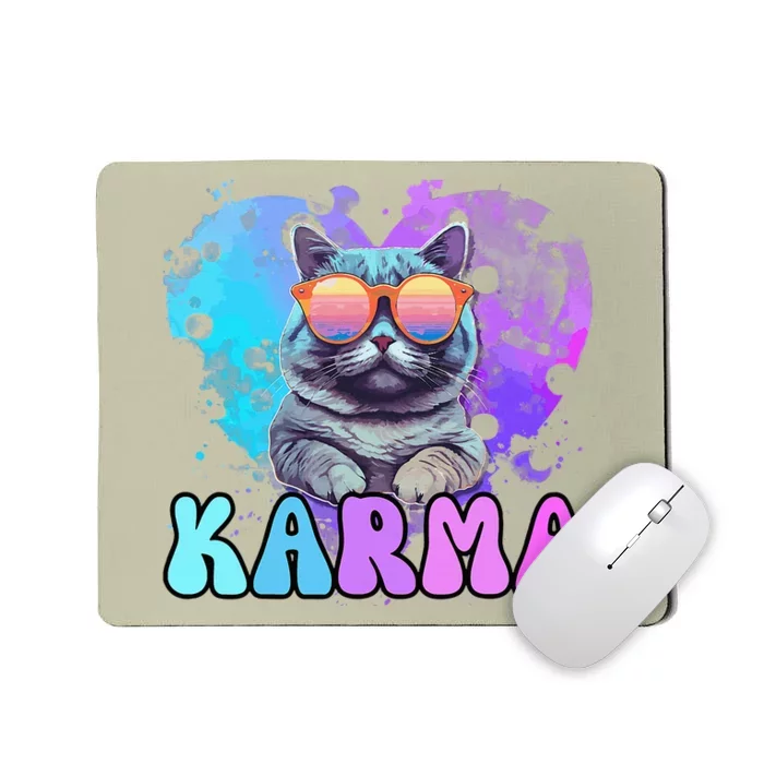 Cute Funny Cat Lover Heart Shape Karma Mousepad