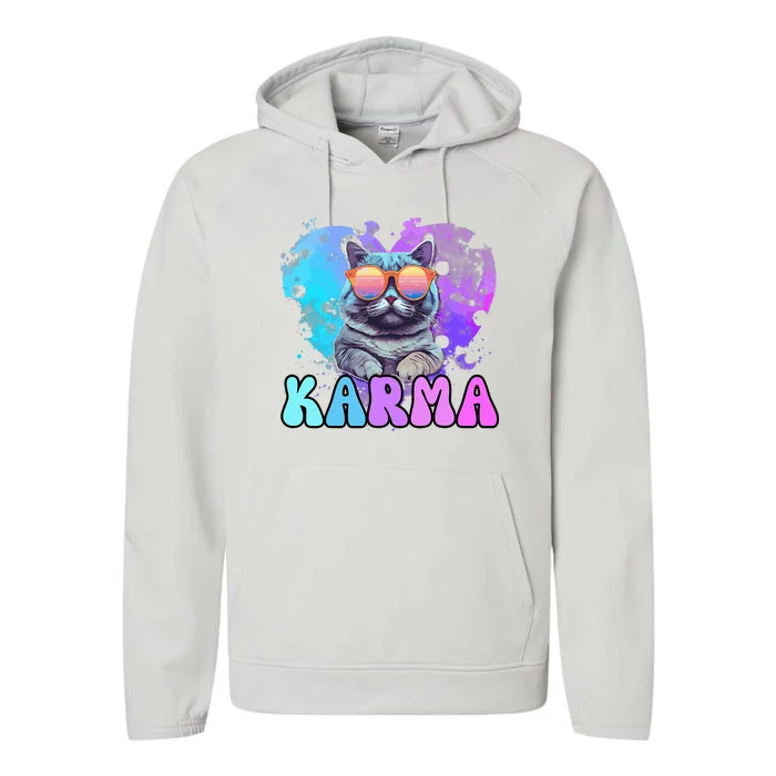 Cute Funny Cat Lover Heart Shape Karma Performance Fleece Hoodie