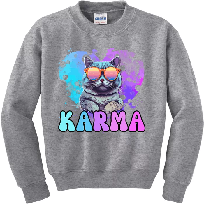 Cute Funny Cat Lover Heart Shape Karma Kids Sweatshirt