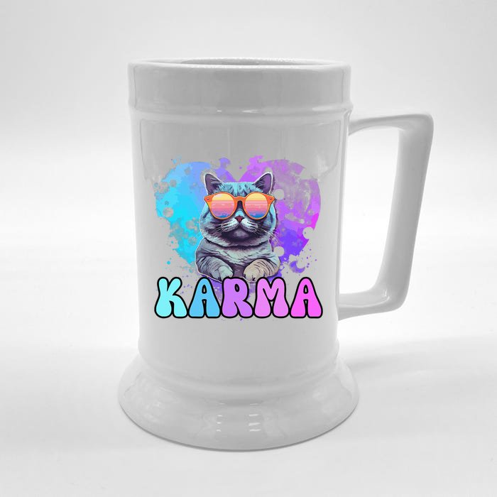 Cute Funny Cat Lover Heart Shape Karma Front & Back Beer Stein