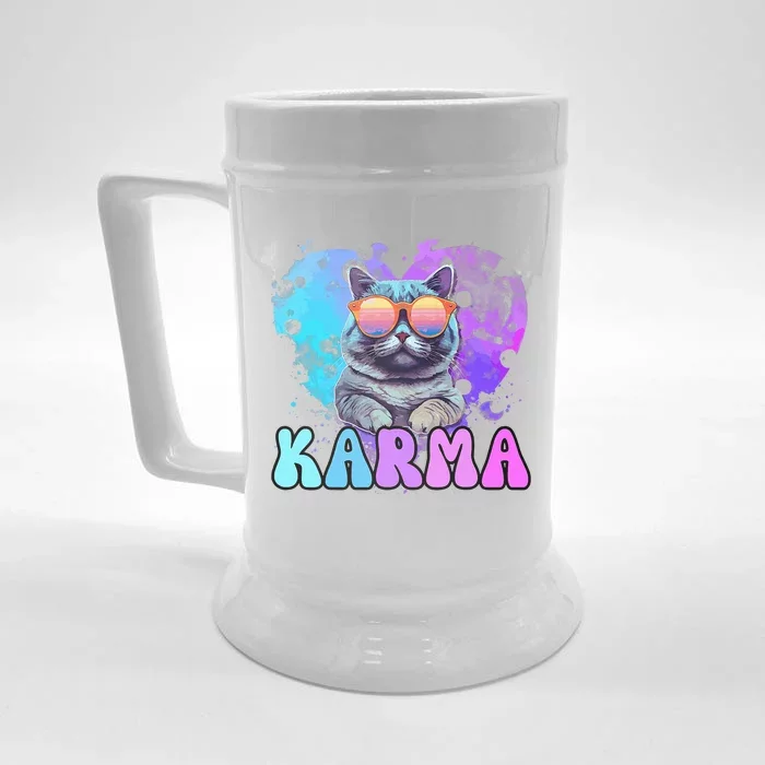 Cute Funny Cat Lover Heart Shape Karma Front & Back Beer Stein