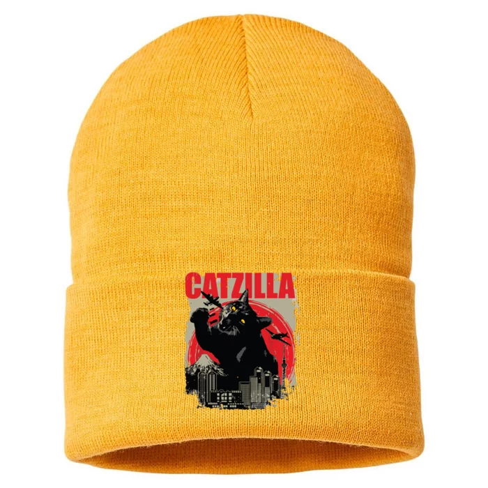 Catzilla Funny Cat Lover Kitten Kitty Short Sleeve Small Sustainable Knit Beanie