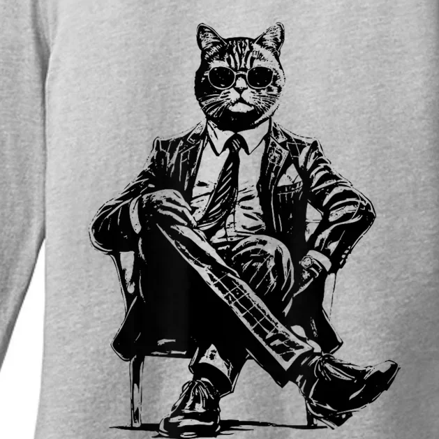 Cat Funny Cat Of Wall Street Womens Tees Cat Womens CVC Long Sleeve Shirt