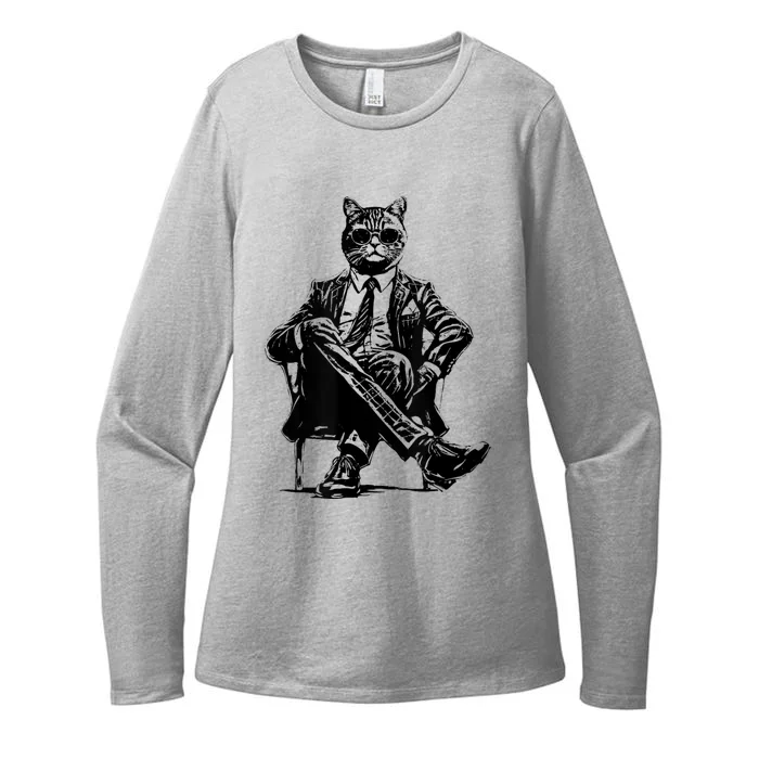 Cat Funny Cat Of Wall Street Womens Tees Cat Womens CVC Long Sleeve Shirt