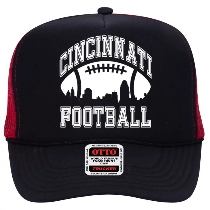 Cincinnati Football City Skyline High Crown Mesh Trucker Hat