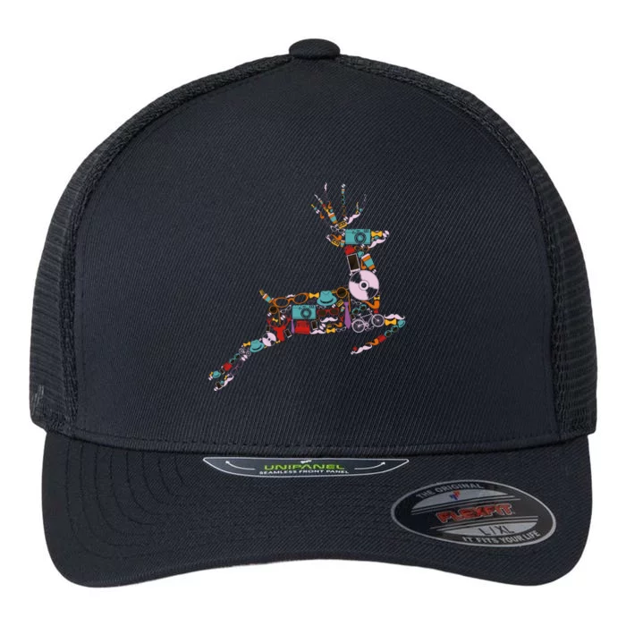 Cool Festive Christmas Gifts Pattern Reindeer Flexfit Unipanel Trucker Cap