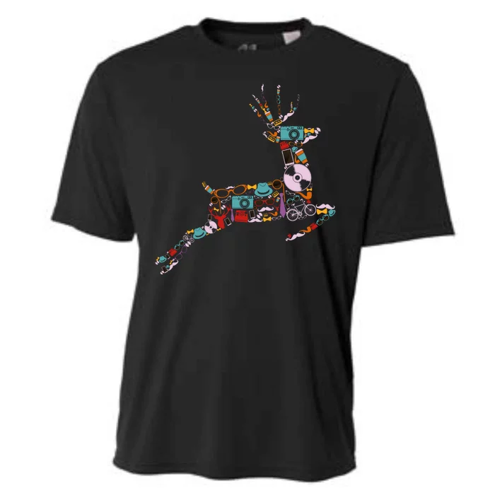 Cool Festive Christmas Gifts Pattern Reindeer Cooling Performance Crew T-Shirt