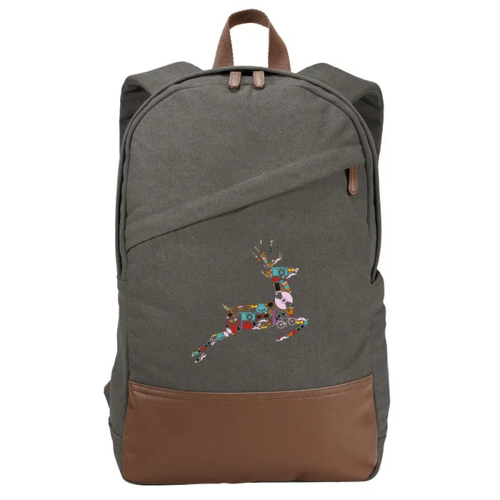 Cool Festive Christmas Gifts Pattern Reindeer Cotton Canvas Backpack