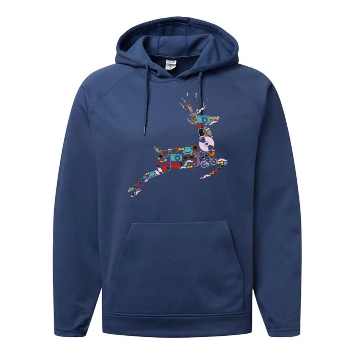 Cool Festive Christmas Gifts Pattern Reindeer Performance Fleece Hoodie