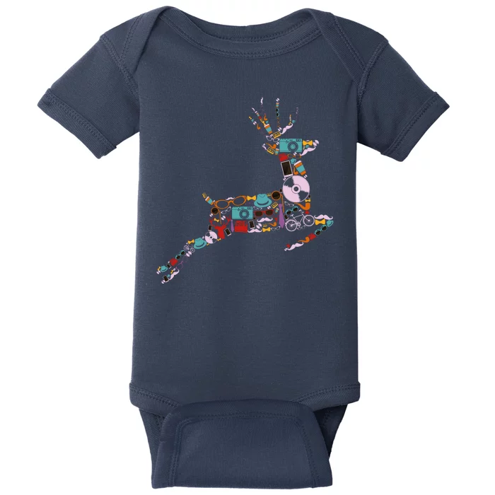 Cool Festive Christmas Gifts Pattern Reindeer Baby Bodysuit