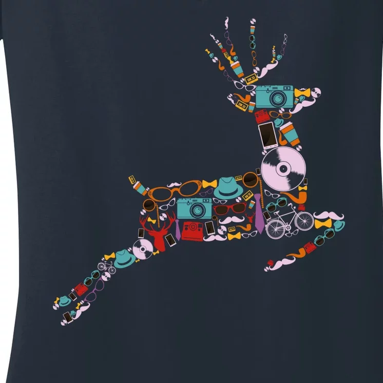 Cool Festive Christmas Gifts Pattern Reindeer Women's V-Neck T-Shirt