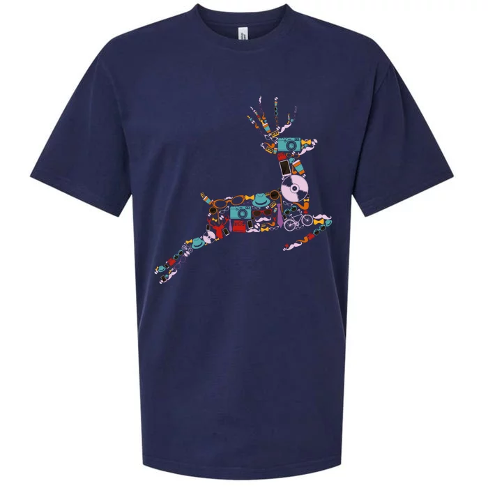 Cool Festive Christmas Gifts Pattern Reindeer Sueded Cloud Jersey T-Shirt