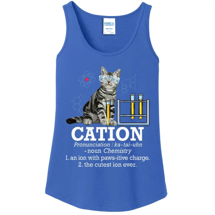 Cation Funny Chemistry Humor Science Teacher Cat Pun Ladies Essential Tank