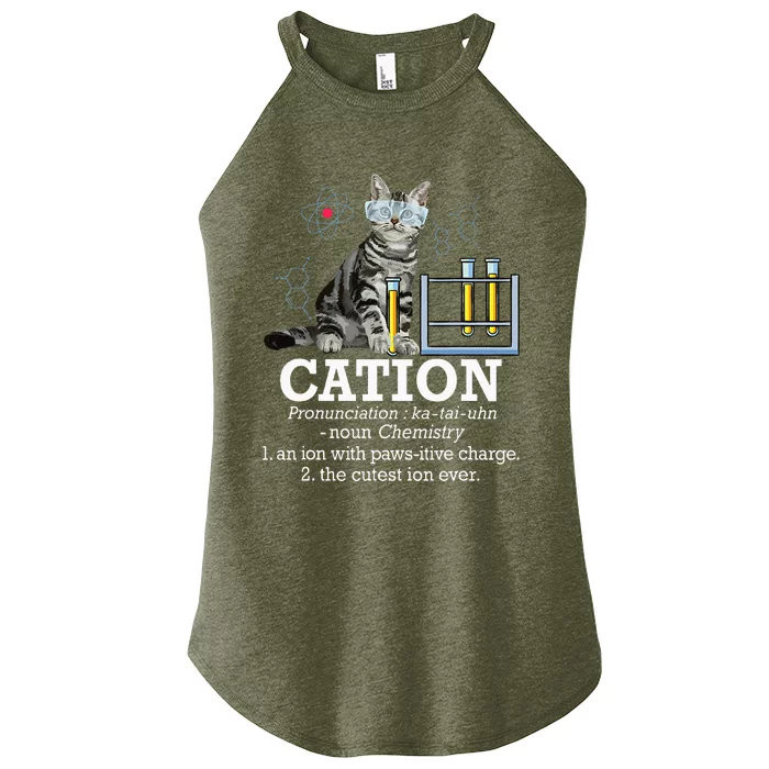 Cation Funny Chemistry Humor Science Teacher Cat Pun Women’s Perfect Tri Rocker Tank