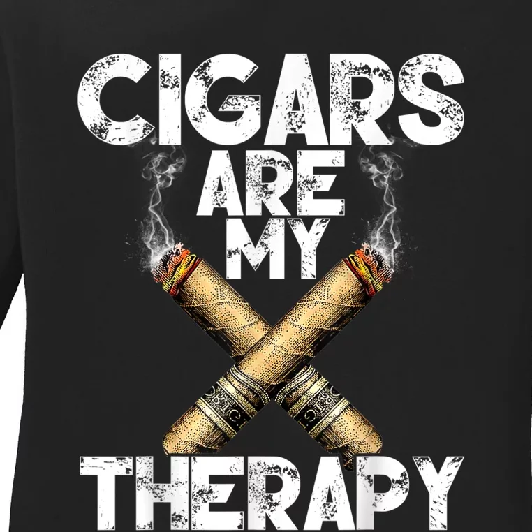 Cool Funny Cigar For Men Cigars Are My Therapy Ladies Long Sleeve Shirt