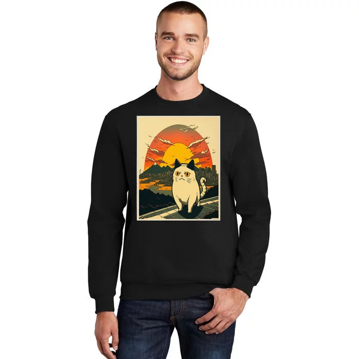 Catzilla Funny Ca Vintage Ca Cat Lover Wave Sweatshirt