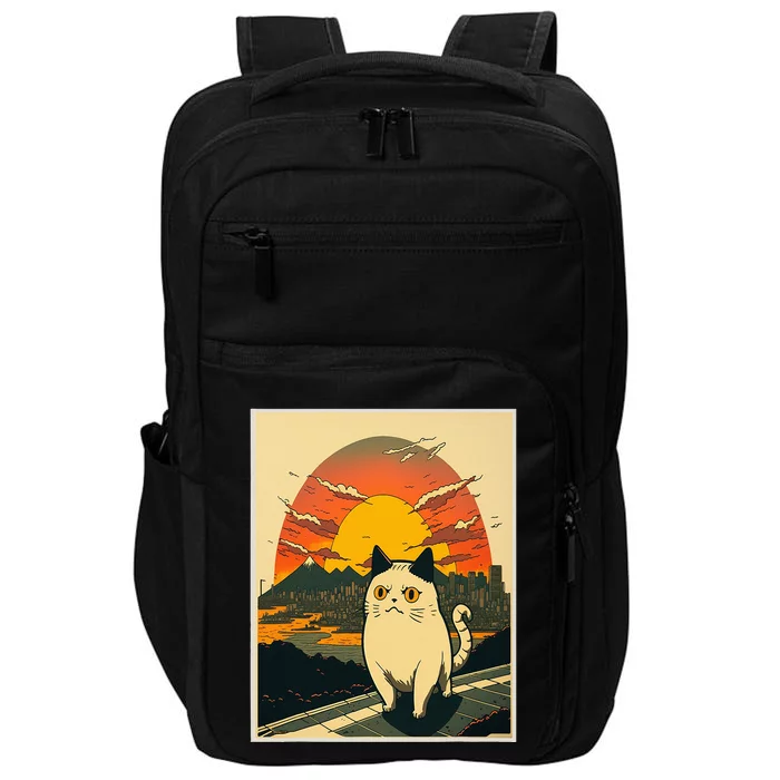 Catzilla Funny Ca Vintage Ca Cat Lover Wave Impact Tech Backpack