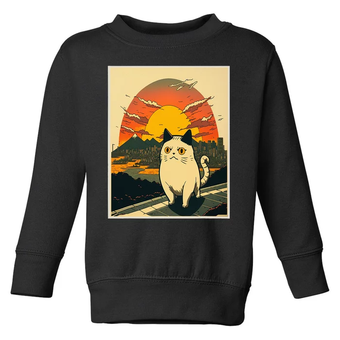 Catzilla Funny Ca Vintage Ca Cat Lover Wave Toddler Sweatshirt