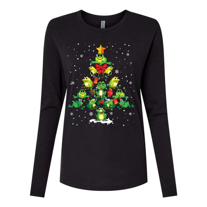 Cute Frog Christmas Tree Gift Decor Xmas Tree Womens Cotton Relaxed Long Sleeve T-Shirt