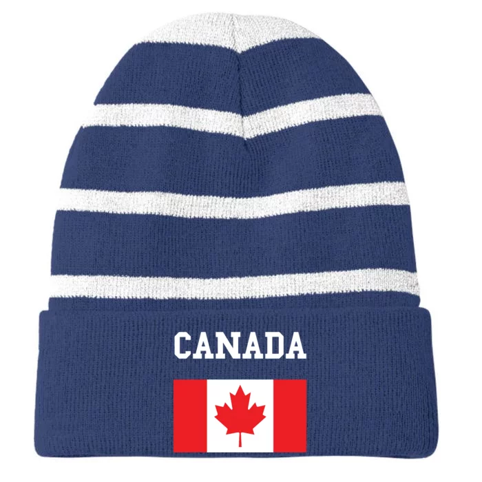 Canada Flag Canadian Flag Canadian Roots Maple Leaf Striped Beanie with Solid Band