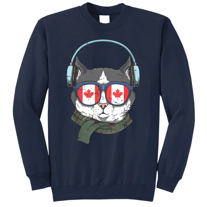 Canada Flag Canadian Cat Sunglasses Funny Tall Sweatshirt