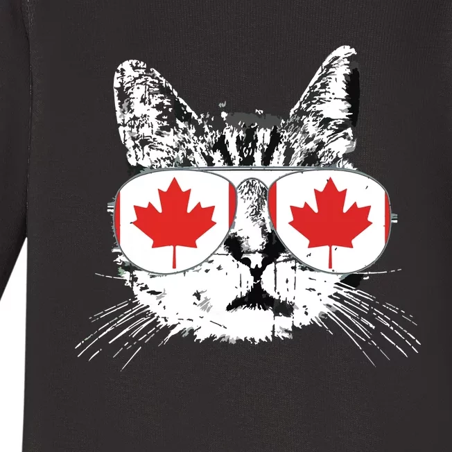 Canada Flag Canadian Cat Sunglasses Funny Baby Long Sleeve Bodysuit