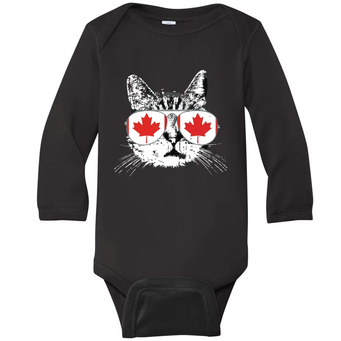 Canada Flag Canadian Cat Sunglasses Funny Baby Long Sleeve Bodysuit