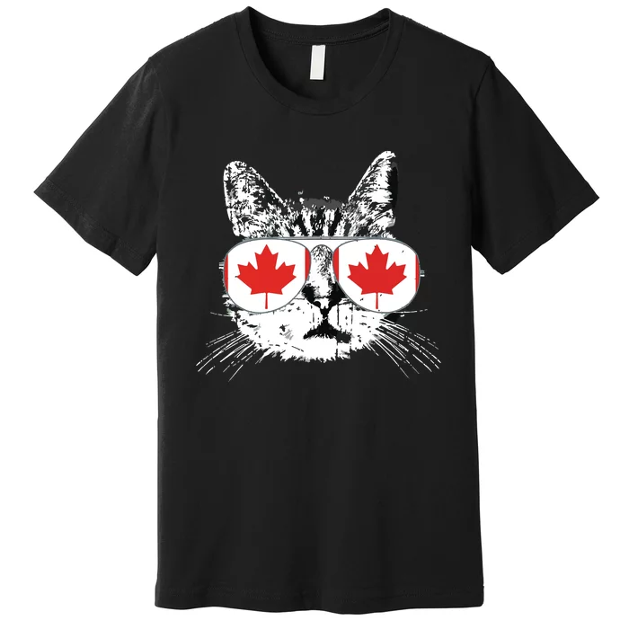 Canada Flag Canadian Cat Sunglasses Funny Premium T-Shirt