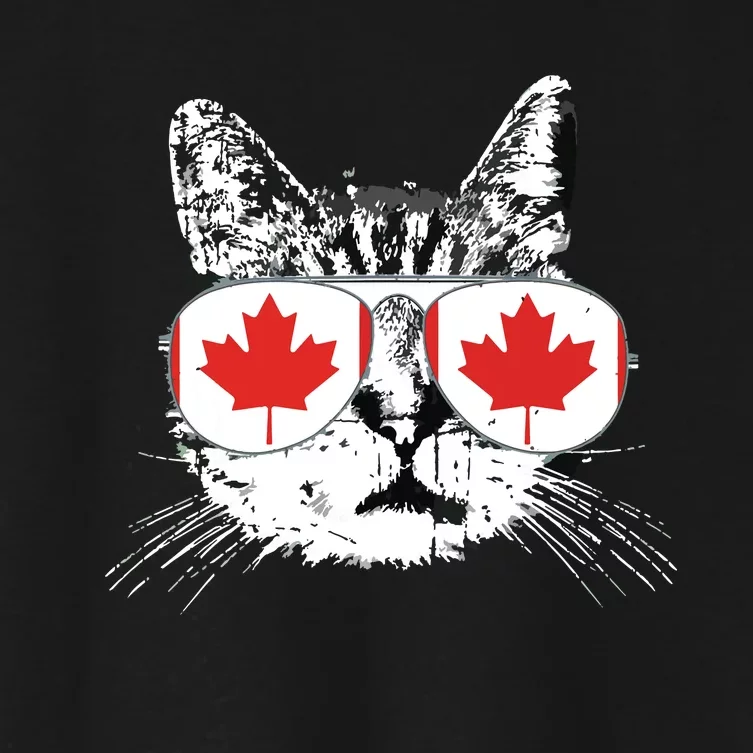 Canada Flag Canadian Cat Sunglasses Funny Women's Crop Top Tee