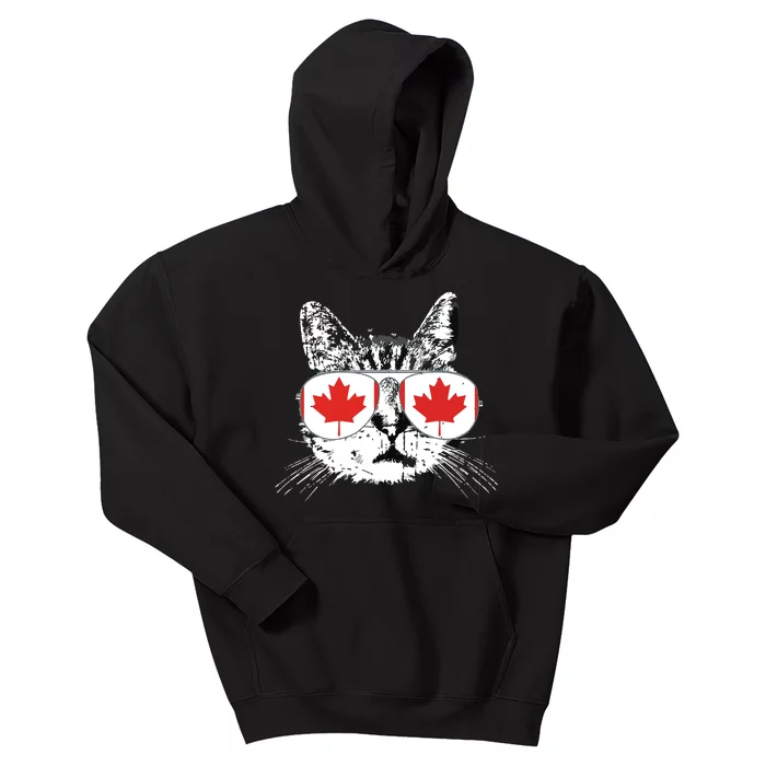 Canada Flag Canadian Cat Sunglasses Funny Kids Hoodie