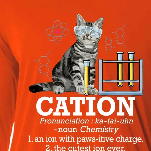 Cation Funny Chemistry Humor Science Teacher Cat Pun Cooling Performance Long Sleeve Crew