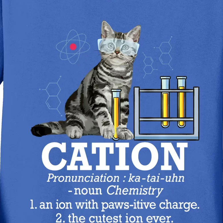 Cation Funny Chemistry Humor Science Teacher Cat Pun Kids Long Sleeve Shirt