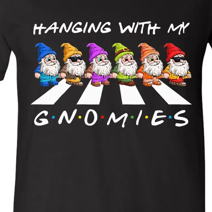 Crosswalk Funny Christmas Hanging With My Gnomies Friend V-Neck T-Shirt