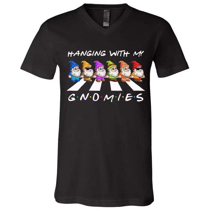 Crosswalk Funny Christmas Hanging With My Gnomies Friend V-Neck T-Shirt