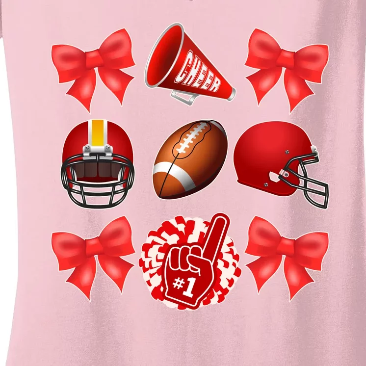 Cute Football Cheer Fan Lover Coquette style Women's V-Neck T-Shirt