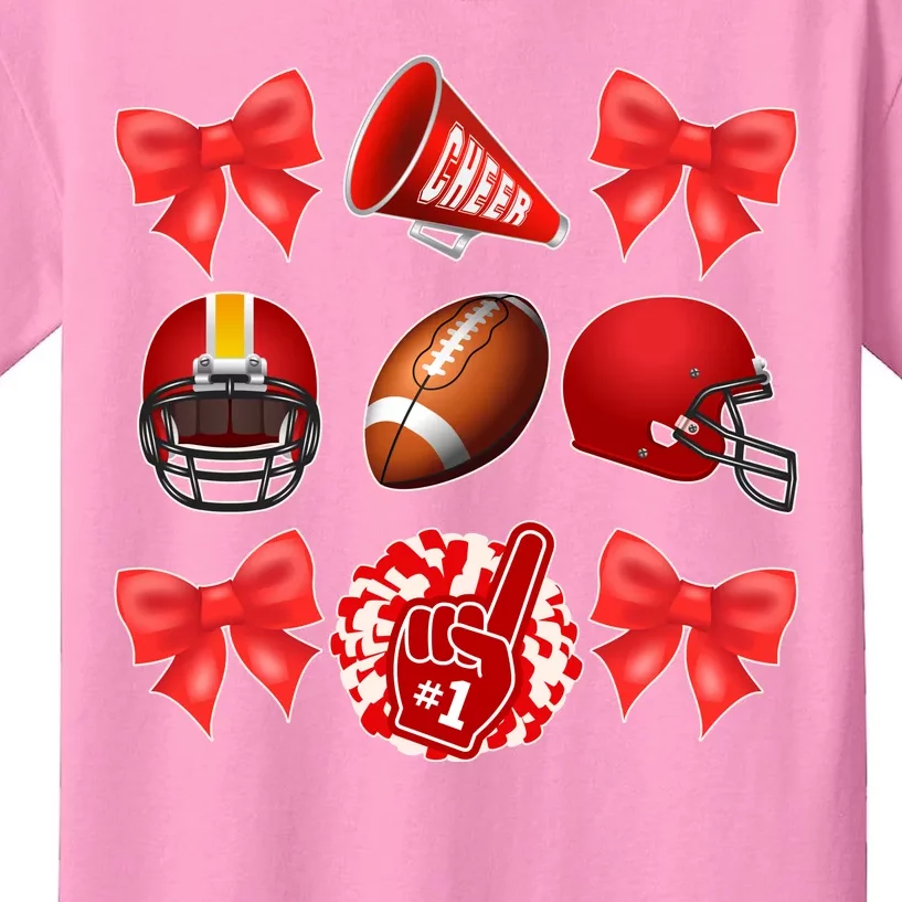 Cute Football Cheer Fan Lover Coquette style Kids T-Shirt