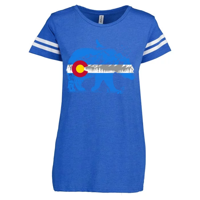 Colorado Flag Design Mountains And Bear Landscape Graphic Gift Enza Ladies Jersey Football T-Shirt