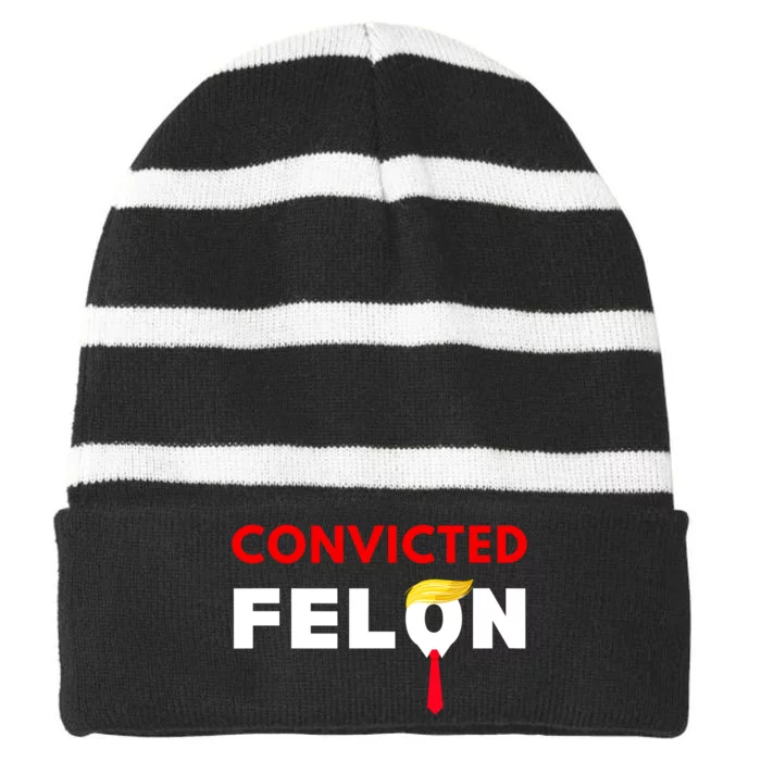 Convicted Felon Donald Trump Guilty Lock Him Up Trump Prison Striped Beanie with Solid Band