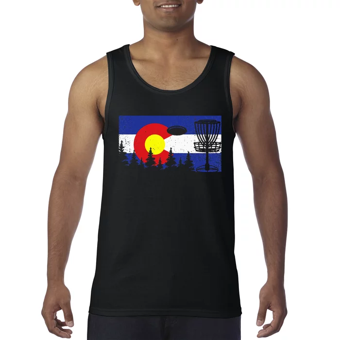 Colorado Flag Disc Golf Gift Disk Frisbees Golfer Golfing Tank Top