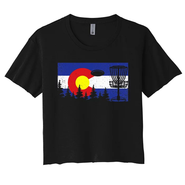 Colorado Flag Disc Golf Gift Disk Frisbees Golfer Golfing Women's Crop Top Tee