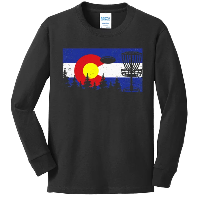 Colorado Flag Disc Golf Gift Disk Frisbees Golfer Golfing Kids Long Sleeve Shirt