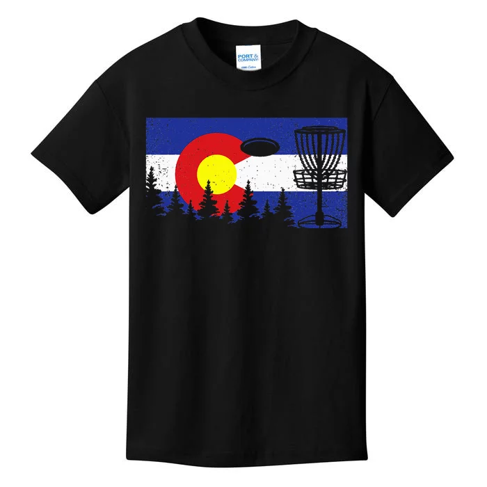 Colorado Flag Disc Golf Gift Disk Frisbees Golfer Golfing Kids T-Shirt