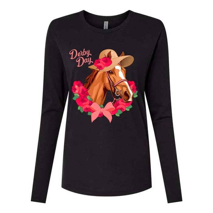 Cute Floral Derby Day Horse Womens Cotton Relaxed Long Sleeve T-Shirt