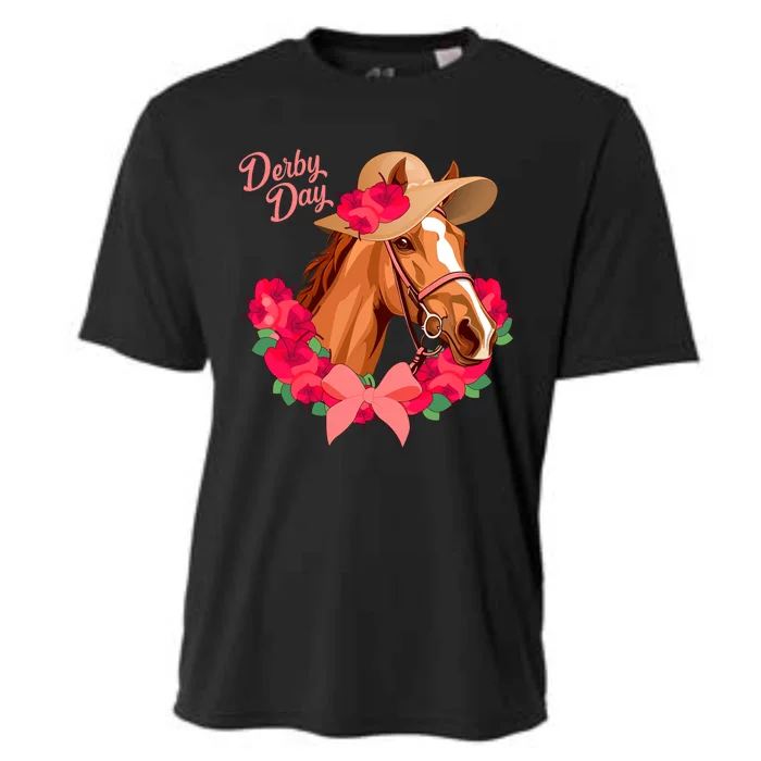 Cute Floral Derby Day Horse Cooling Performance Crew T-Shirt