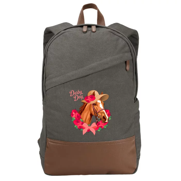 Cute Floral Derby Day Horse Cotton Canvas Backpack