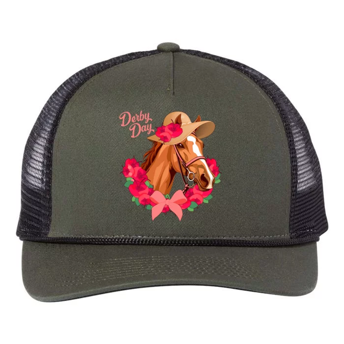 Cute Floral Derby Day Horse Retro Rope Trucker Hat Cap