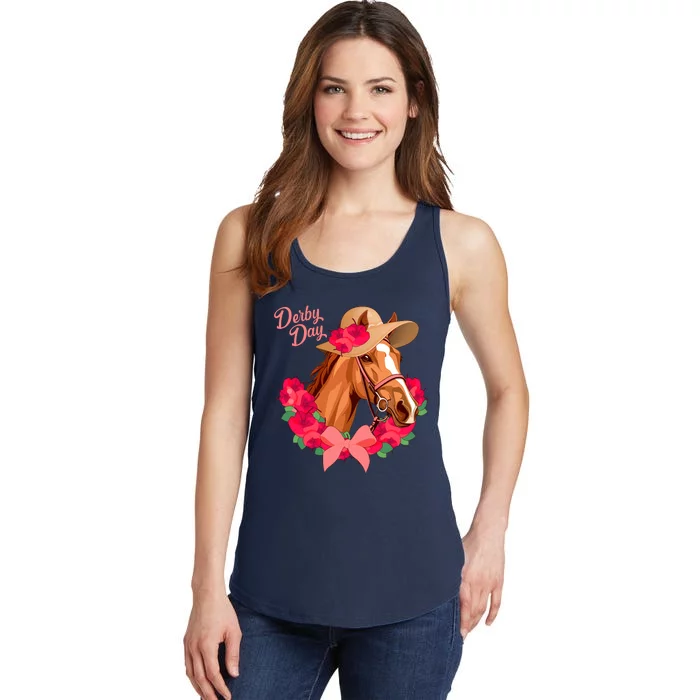 Cute Floral Derby Day Horse Ladies Essential Tank