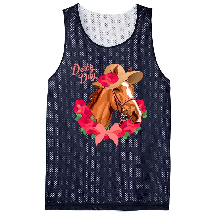 Cute Floral Derby Day Horse Mesh Reversible Basketball Jersey Tank