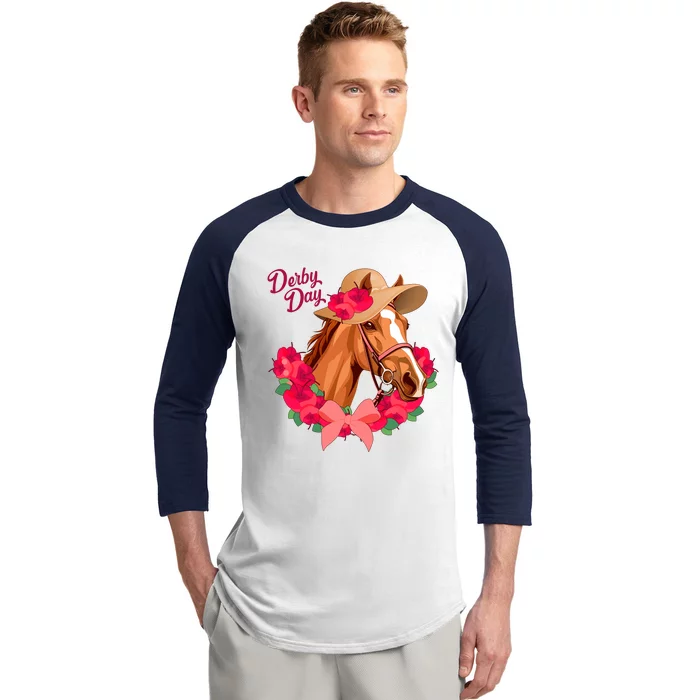 Cute Floral Derby Day Horse Baseball Sleeve Shirt